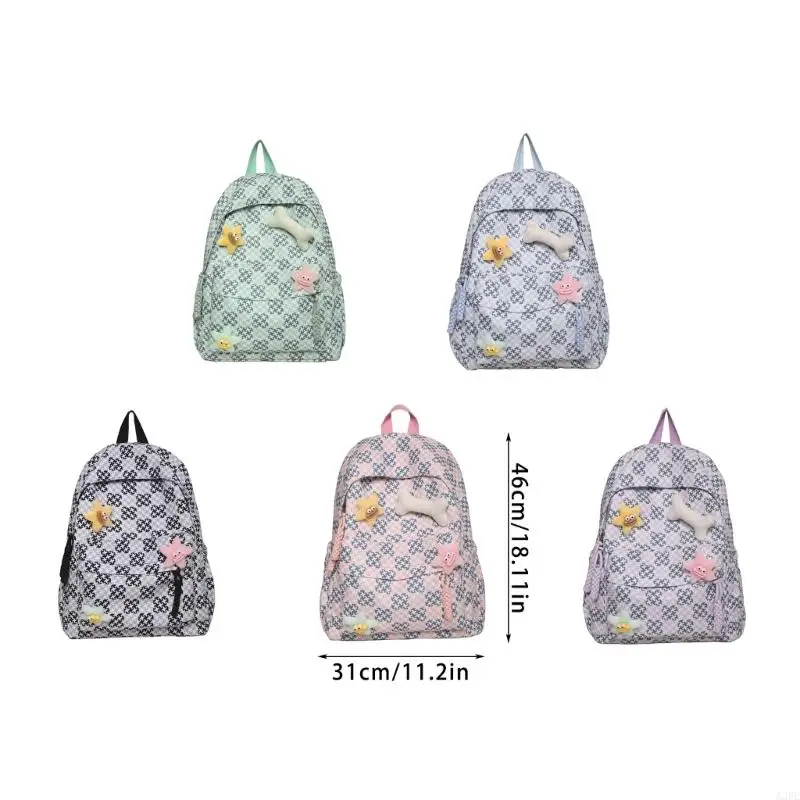 A3PE Simple Japanese Inspired Mochila a cuadros para bolsa escuela estudiantes con amplia mochila estética