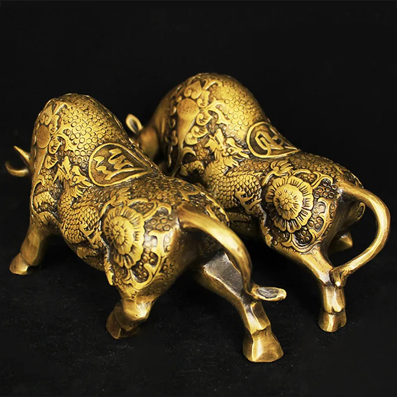 WSHYUFEI Retro Bull Ornament Miniatures Copper Figurines Craft Desk Decor Display Chinese Traditional Craft Home Decoration