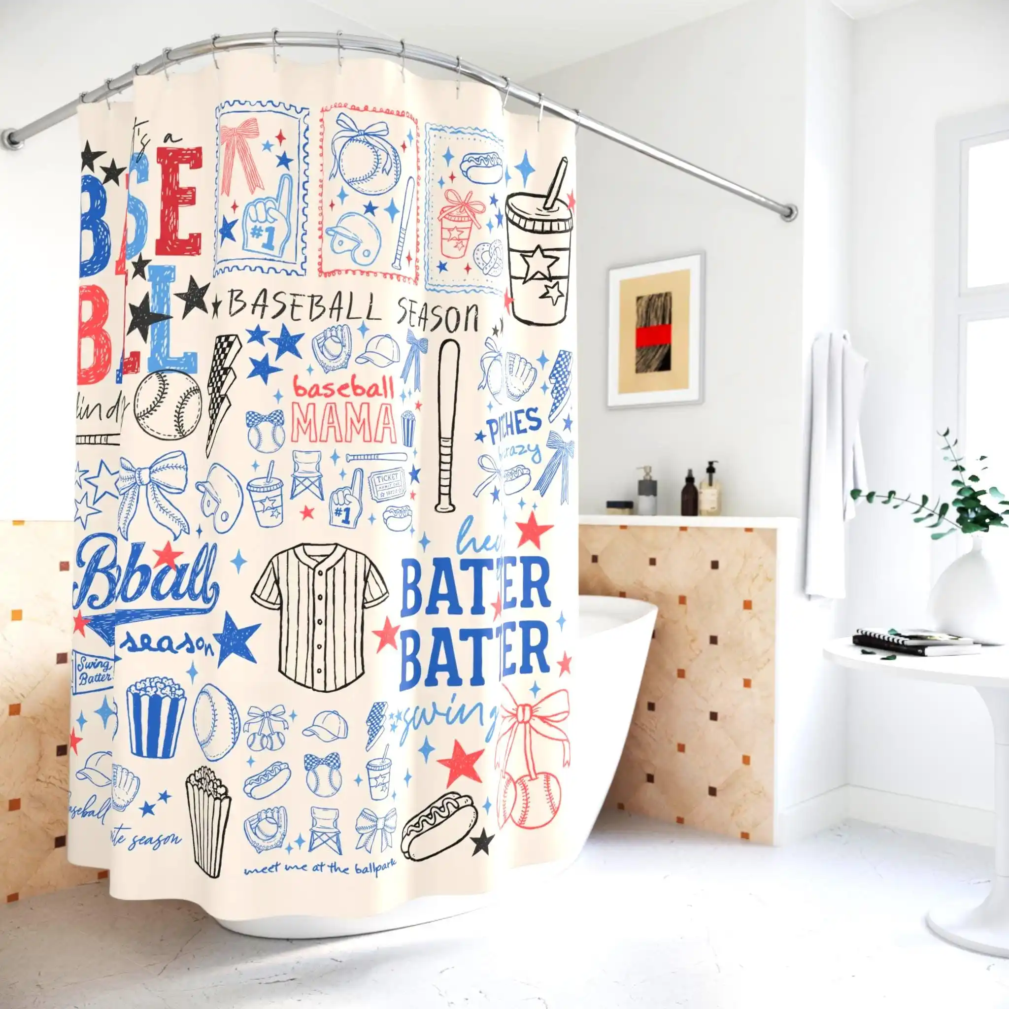 Fun Baseball Season Shower Curtain for Bathroom Decor Cute Sports Theme Gift for Fans