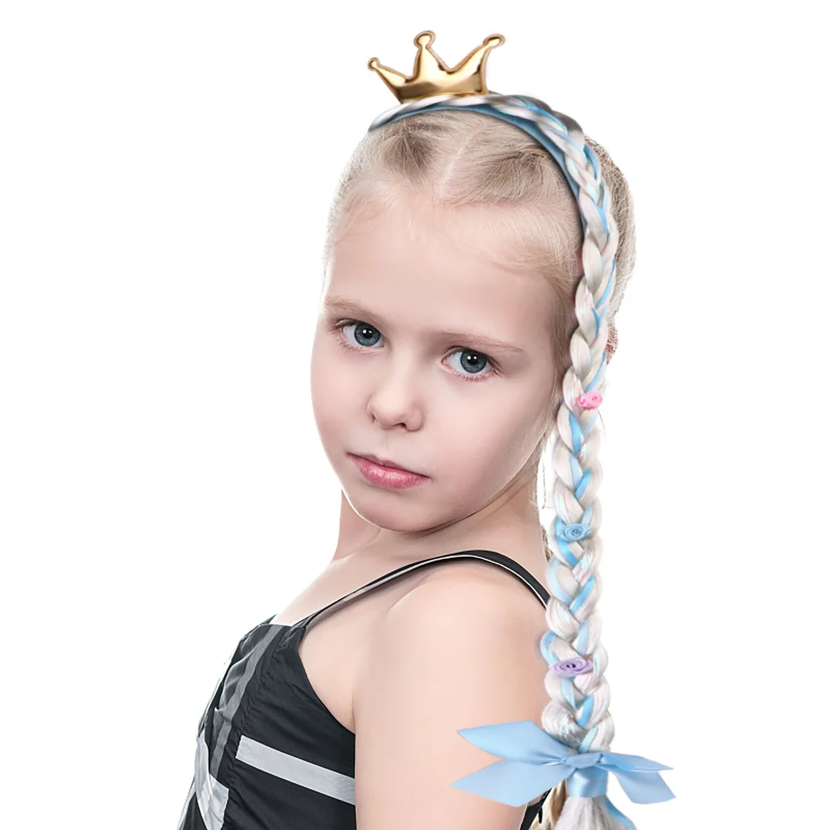 

1Pcs Princess Crown Hair Band Colorful Fake Plait 50Cm Long for Kids Party Stage Performance Festival Costume Dress-Up