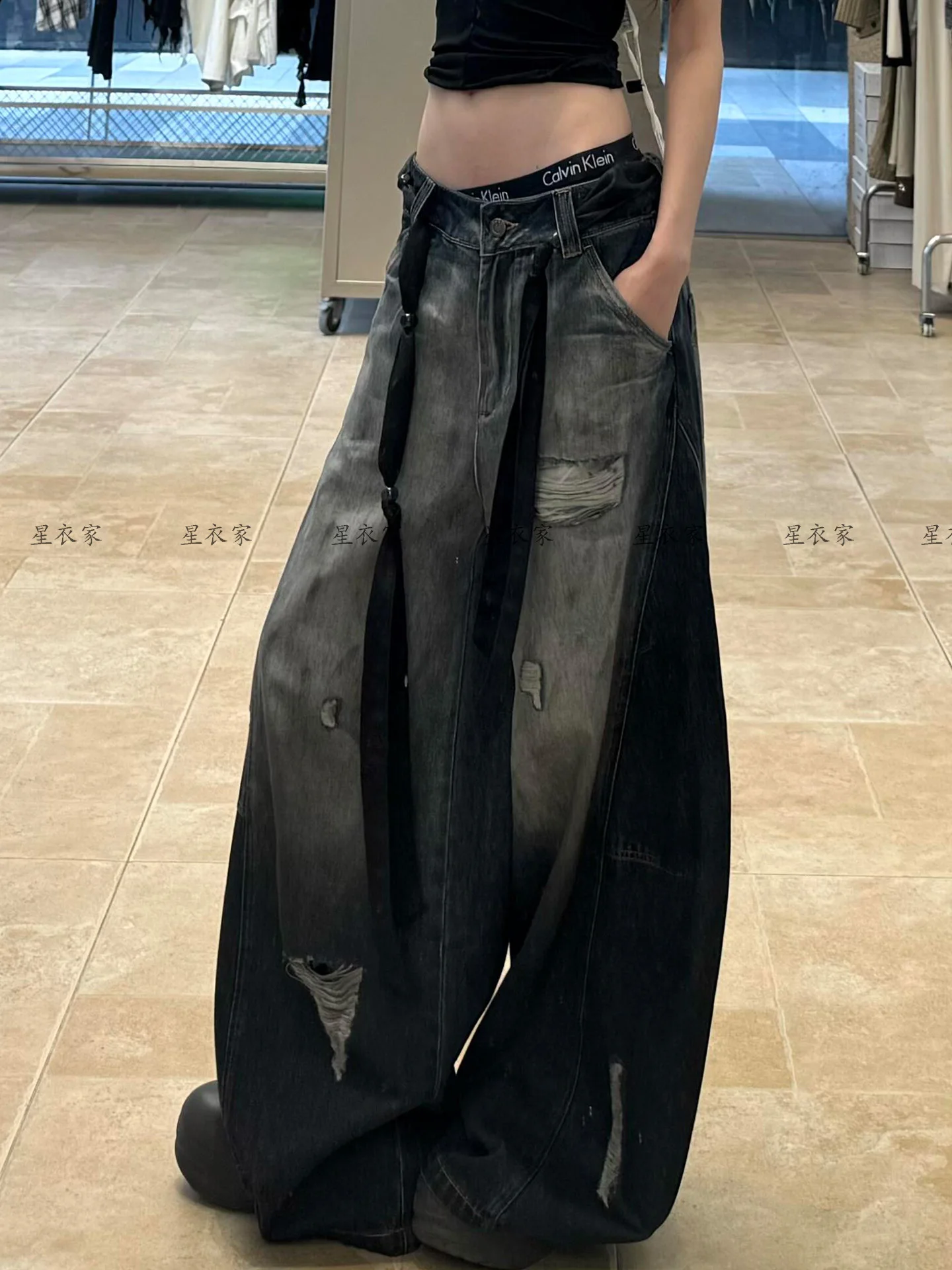 

American Street Destruction Style Denim Pants Oversized Retro Wash Personality Fashion Loose Casual Wide Leg Jeans