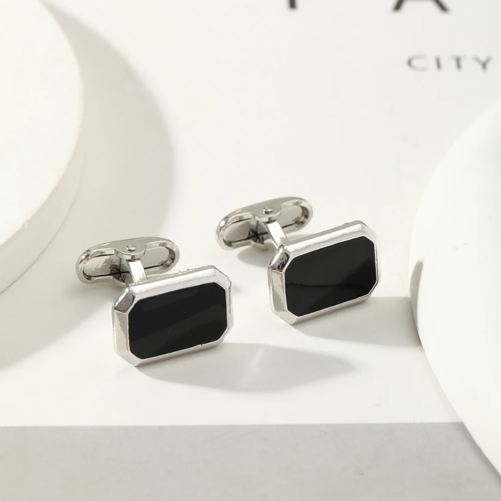 Mens Black Carbon Fiber Square Cufflinks Whale Back Closure Shirt Suit Tuxedo Blouse Oblong Cuff Button