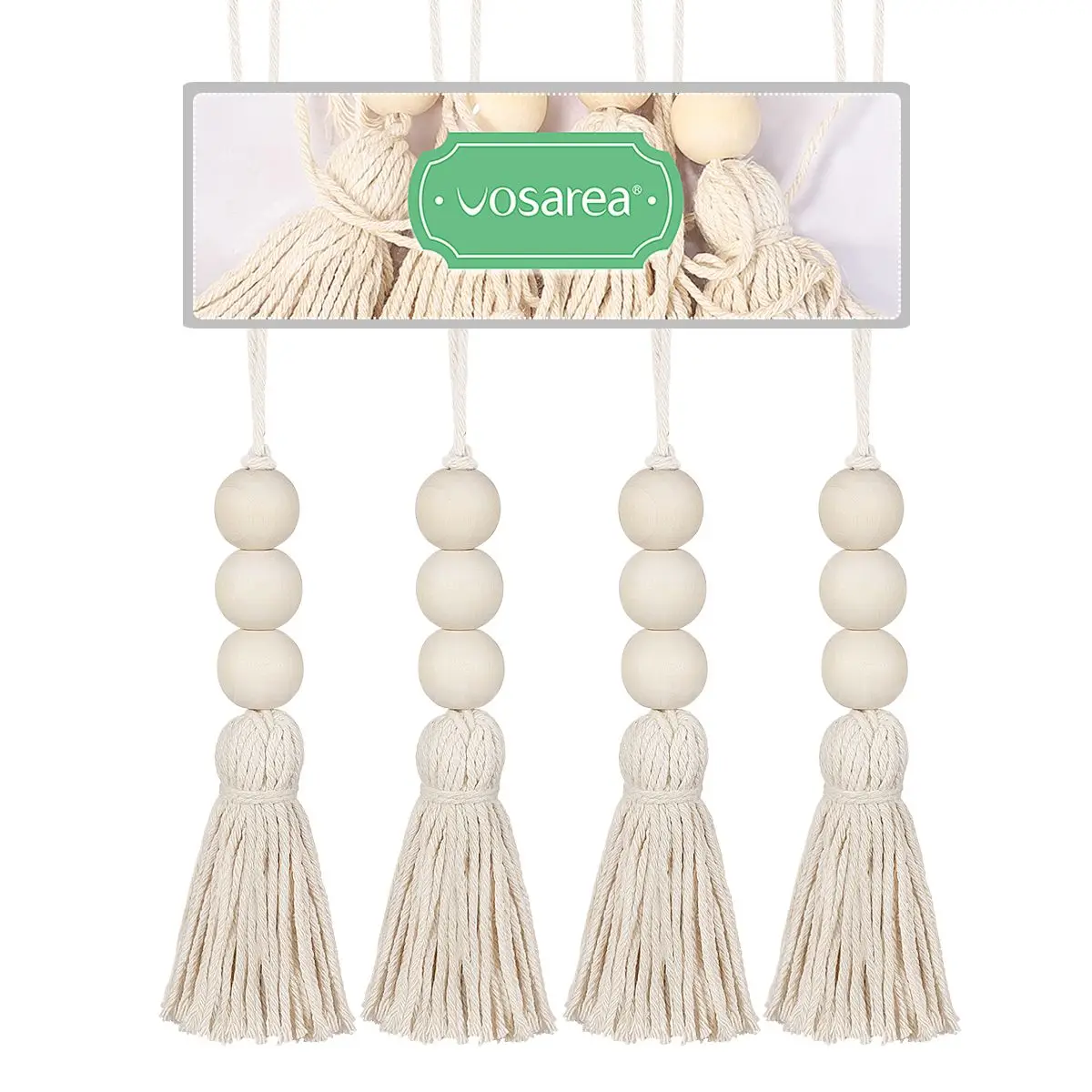 4Pcs Wood Beads Tassel Ornaments Natural Hanging Pendants Handmade Decor for Backpack Car Curtain Photography Props Bohemian