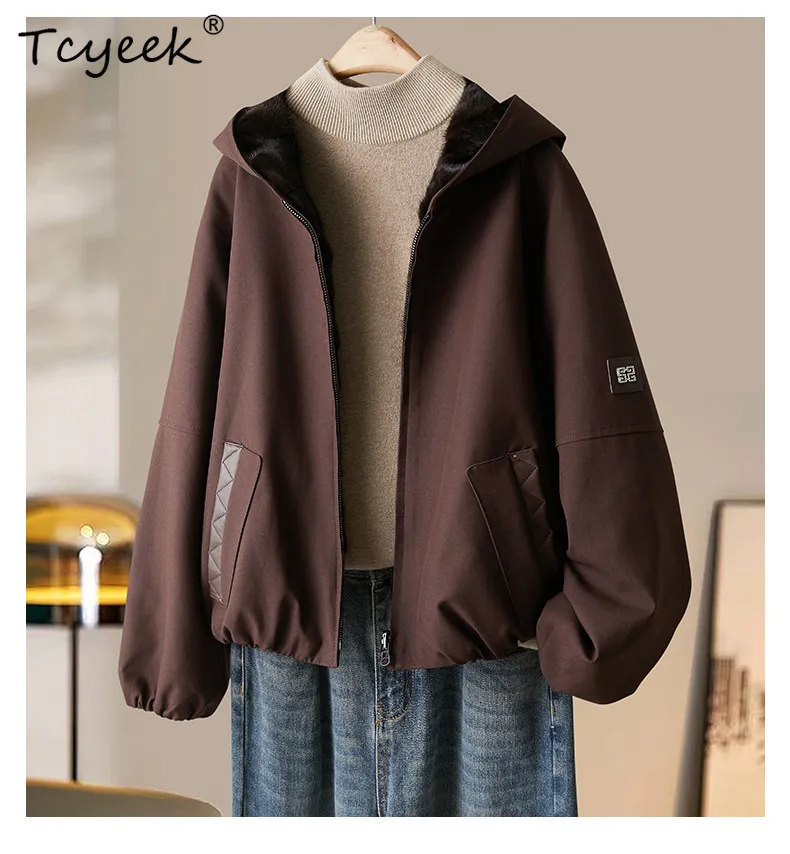 Tcyeek 럭셔리 밍크 퍼 코트 여성 겨울 의류 리얼 퍼 재킷 따뜻한 여성 코트 신상 아우터웨어 여성 밍크 퍼 코트