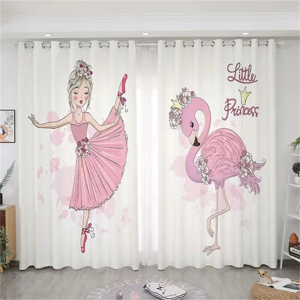 Pink Castle Cute Cartoon Girl Princess Swan Dance Shoes Shading Childern Window Curtains for Living Room Bedroom Home Decor Hook