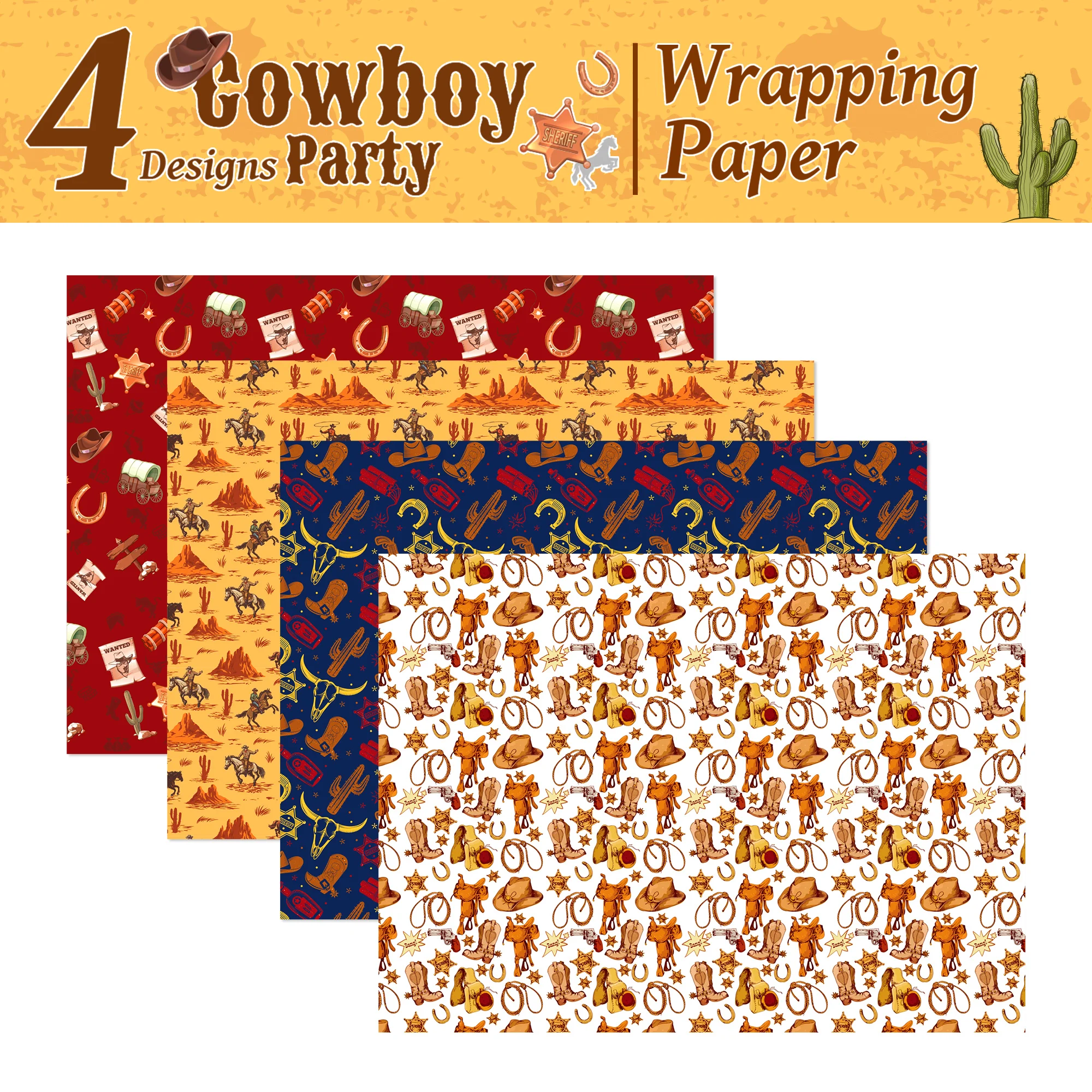 12pcs Wild West Cowboy Birthday Gifts Wrapping Papers Wrapping Decoration Tissue Baby Shower Party Crafts Presents Packing Paper