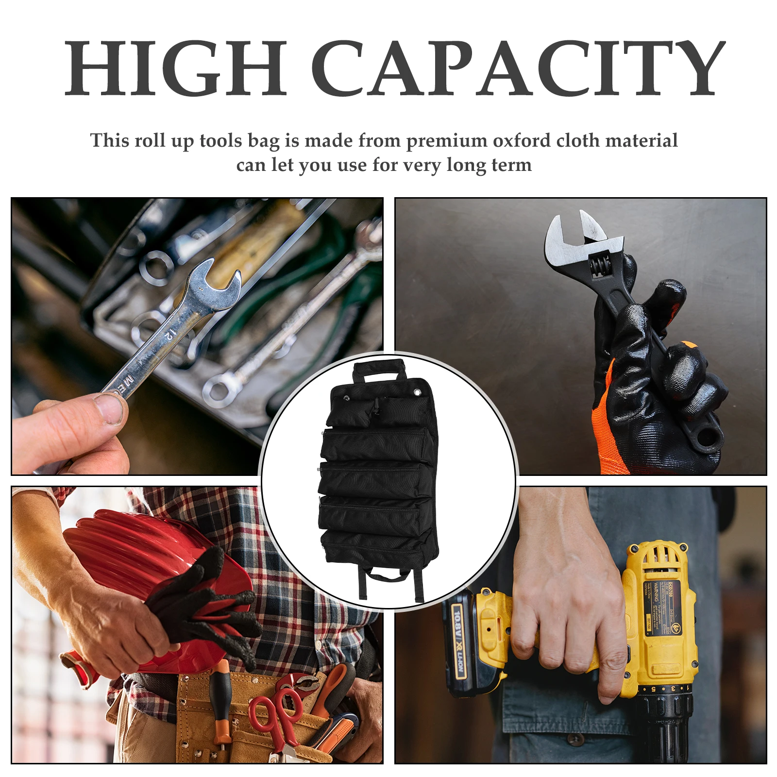 

Roll Up Bag Heavy Duty Oxford Cloth Electrician Tool Organizer Pouch Durable Wrench Storage Bag With Zipper Handle Large