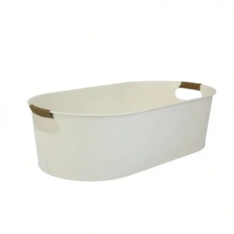 

(Pack of 2) White Medium Oval Galvanized Tub, 20.27"L x 11.22"W x 5.7"H