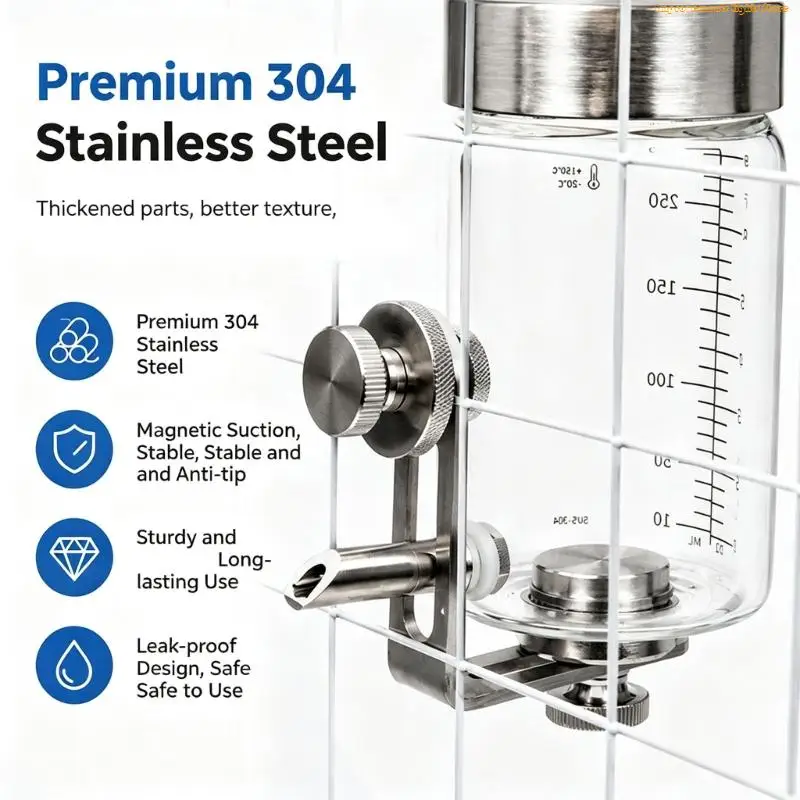 37ME Bird Cage Drink Dispenser for House Birds and Small Cage Animals, Glass Body with Visible Level and Metal Nozzle