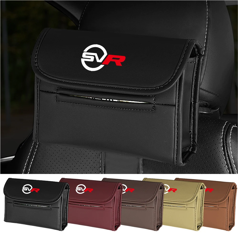 1Pcs Car Leather Hanging Tissue Box Seat Back Napkin Paper Storage Bag For Landrover SVR Discovery Velar Evoque Range Rover L322