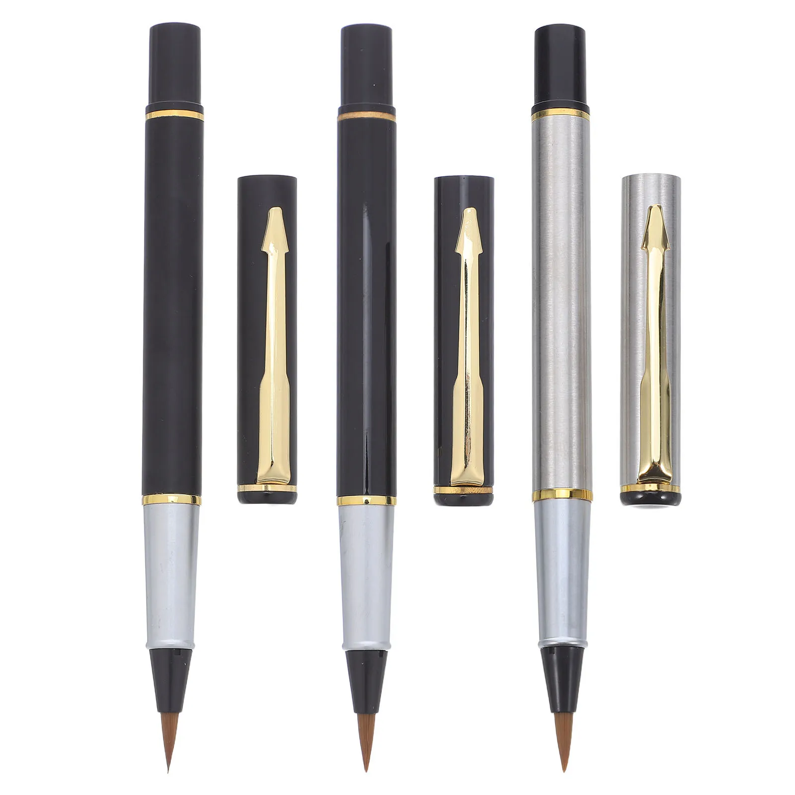 

3pcs Portable Calligraphy Pen Set Stainless Steel Refillable Ink Brush For Chinese Handwriting Fine Tip Fountain Brush Pen