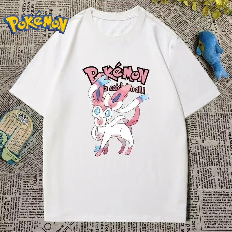 

Футболка с креативным принтом Pokémon Cartoon Sylveon, новинка лета, мужская и женская Harajuku, свободный повседневный трендовый топ с короткими рукавами