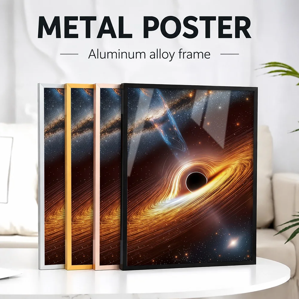 Black Hole In Space Framed Metal Poster Personalized Photo Astronomy Visual Style Wall Art For Teen Bedroom Science Lover Gift