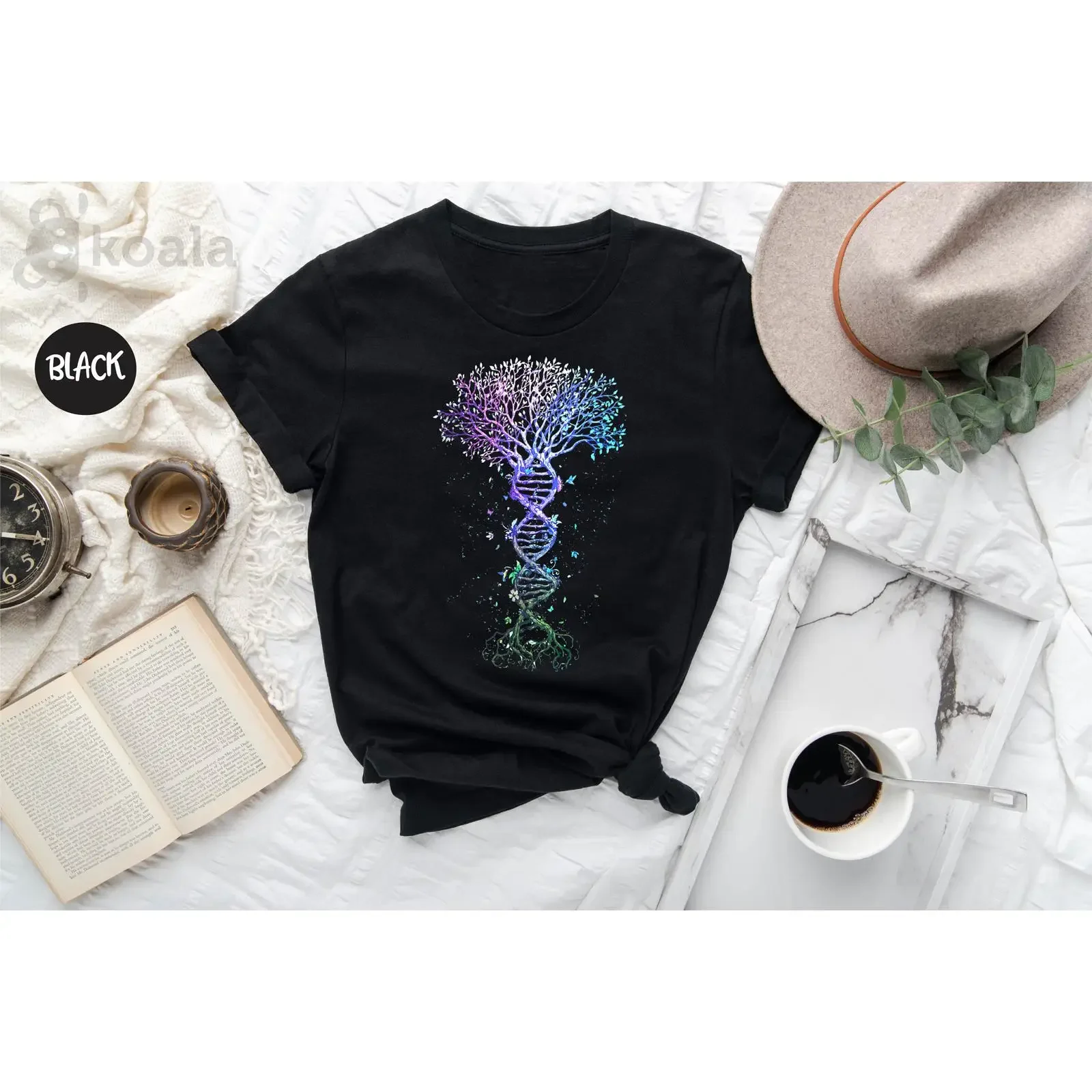 Mystical Cosmic DNA Tree of Life T Shirt Meditation Zen Yoga Casual for Instructors vintage Washed streetwear homme Slightly