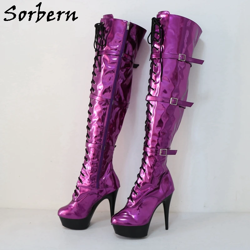 Sorbern Metallic Purple Pole Dance 15Cm Spike High Heel Boots For Women Pole Dancers Stripper Heels Gothic Platforms Custom