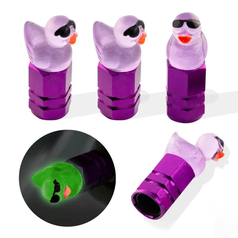 4pcs Luminous Duck Car Tire Valve Caps Glow-in-the-dark Dustproof Wheel Valve Stem Covers Cute Auto Accessories view 2