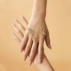XSBODY Luxury Leaf Palm Bracelet Cuff Women High Quality Hand Jewelry Elegant Branch Shape Zircon Bridal Bangles for Wedding