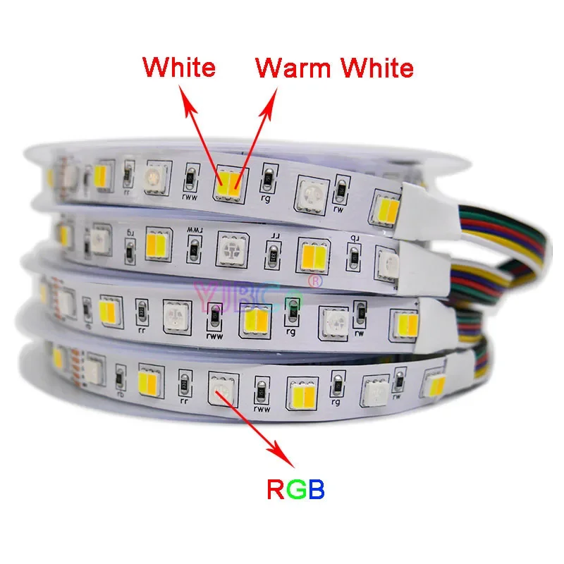 12V Dc 5M Rgb/Rgbw/Rgbww/Rgb + Cct Led Strip 60Leds/M Smd 5050 Rgb Cct Flexibele Lichtbalk Rgb + Wit/Warm Wit Lampband Ip30/Ip65