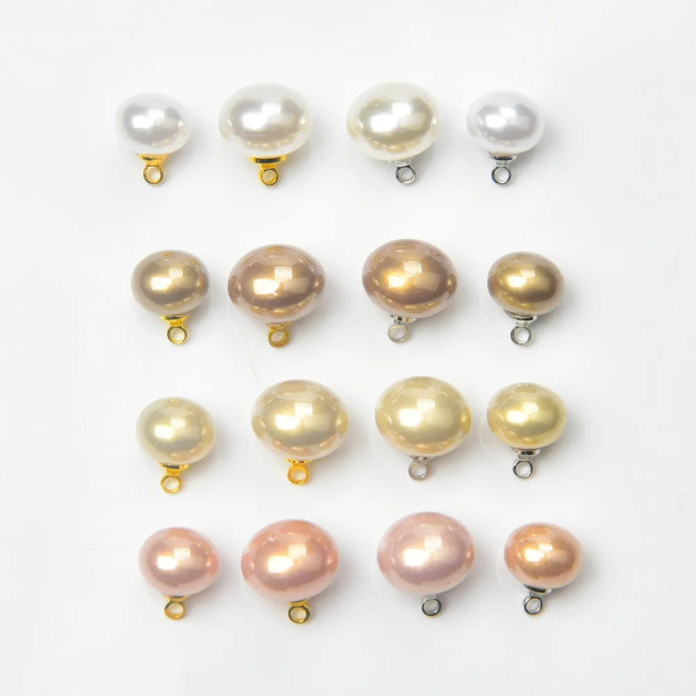 10 Stück 10/12 mm glänzende ovale Perlenknöpfe mit Gold- und Silberringen, DIY-Kleidung, Schuhtaschen, handgenähte Anhänger, dekorativ