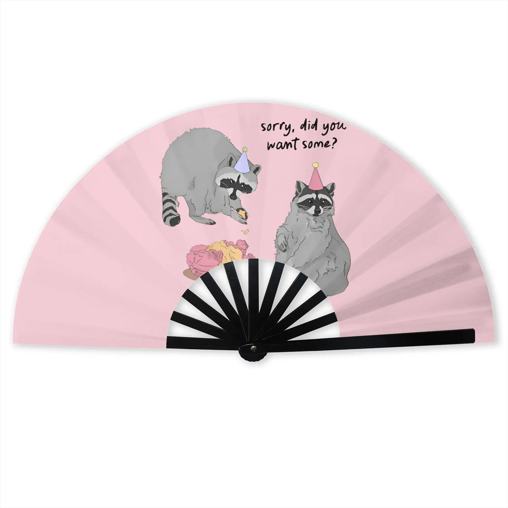 Customized Jimothy Raccoon Portable Pocket Fan Travel Funny Animal Polyester Folding Fan Chinese Dance Handheld Cooling Fans