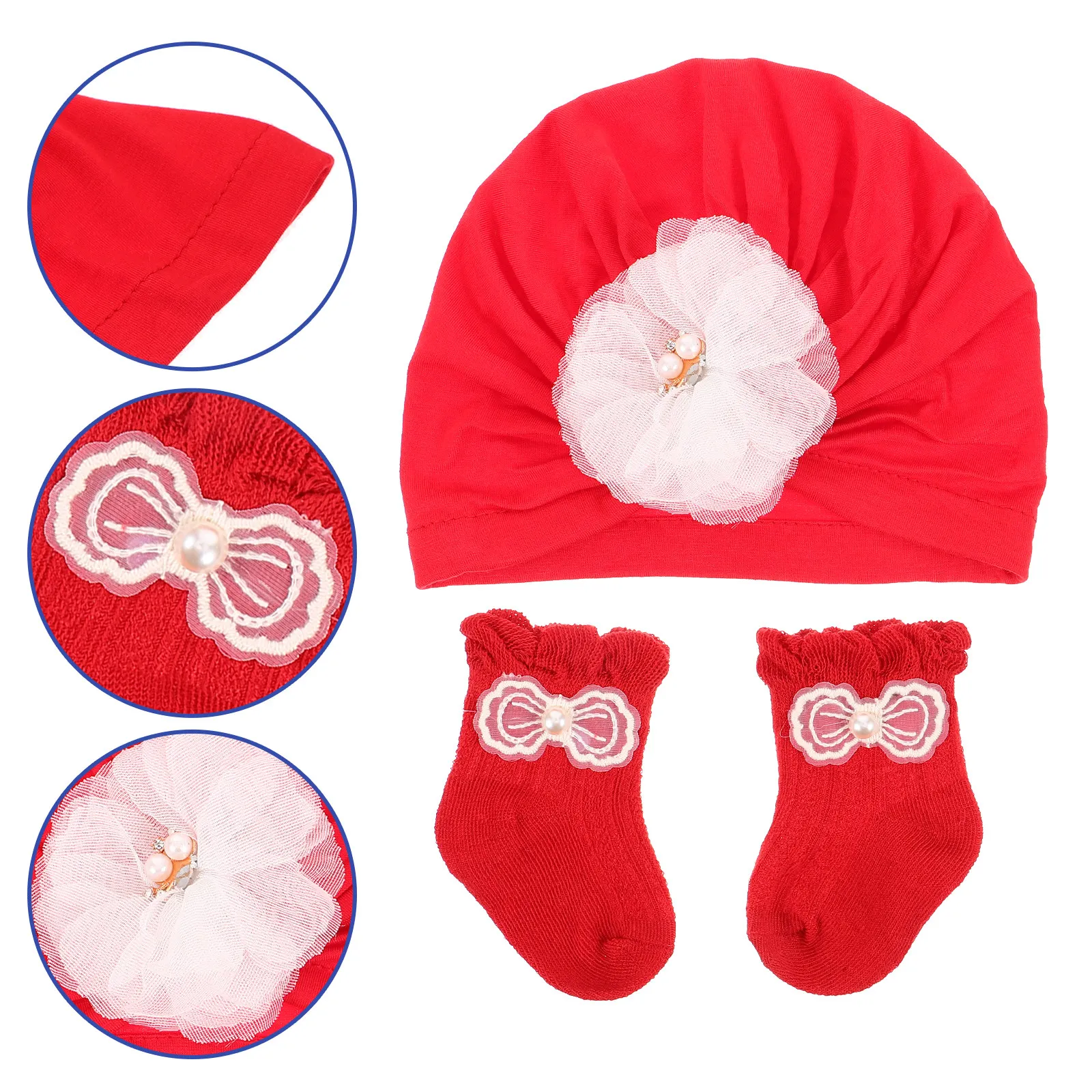 

1Set Baby Girl Hat Socks Set Decorative Cotton Newborn Hat Infant Socks Suitable for Parties Birthdays Daily Christmas