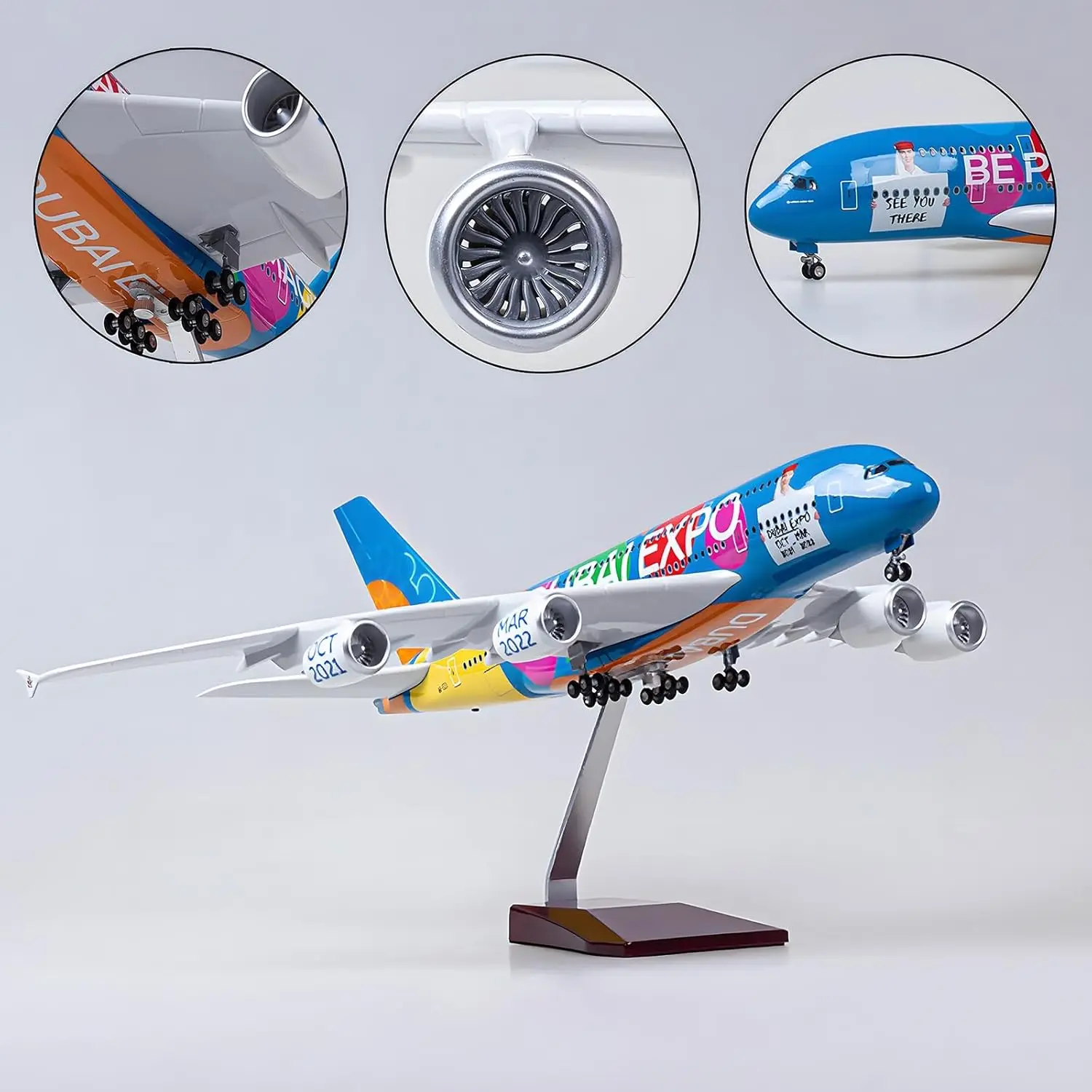 

1:160 Scale Large Model Airplane A380 UAE EXPO Airways Aircraft Diecast Resin Model Plane Toy For Collection With Induction Lamp