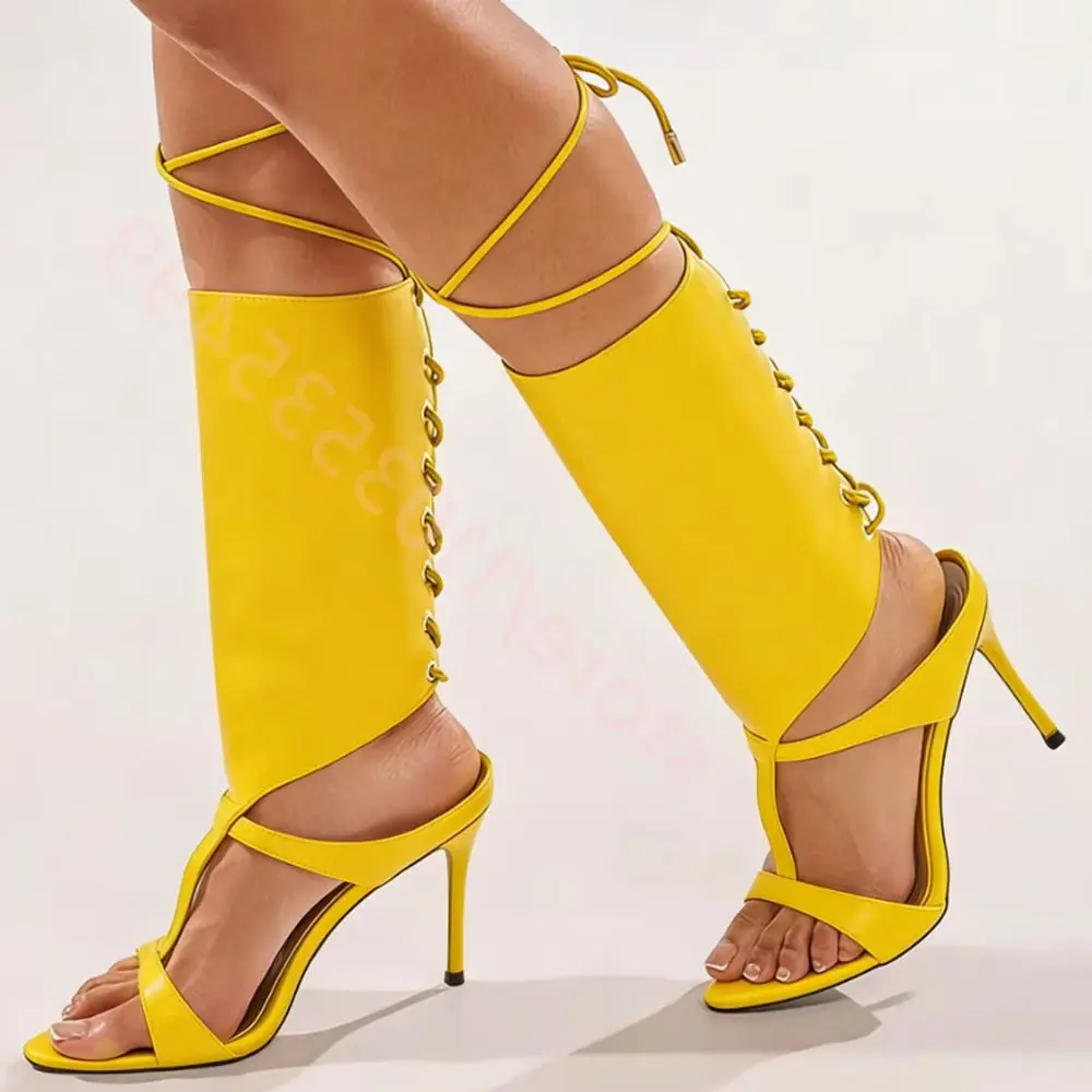 

Черные летние босоножки-сапоги на шпильке с открытым носком и ремешками для женщин, сексуальные однотонные модные повседневные длинные сапоги для вечеринок, новинка 2026 года