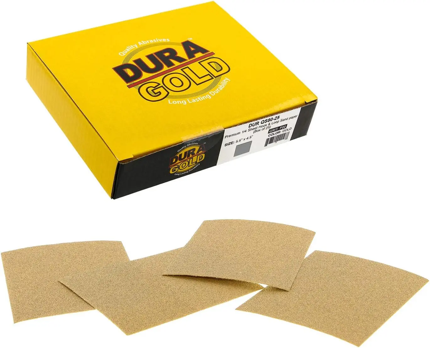 

80 Grit Gold Sandpaper Sheets 1/4 Sheet Hook & Loop for Palm Sanders Woodworking Auto Paint