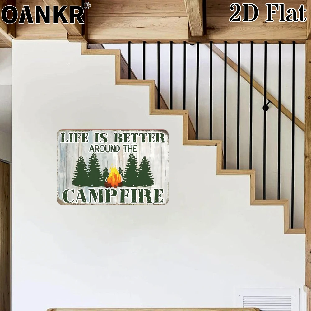 Vintage Life is Better Around the Campfire Metal Tin Sign Retro Camping Wall Art Decor Plaque for Cabin Camper Backyard Patio