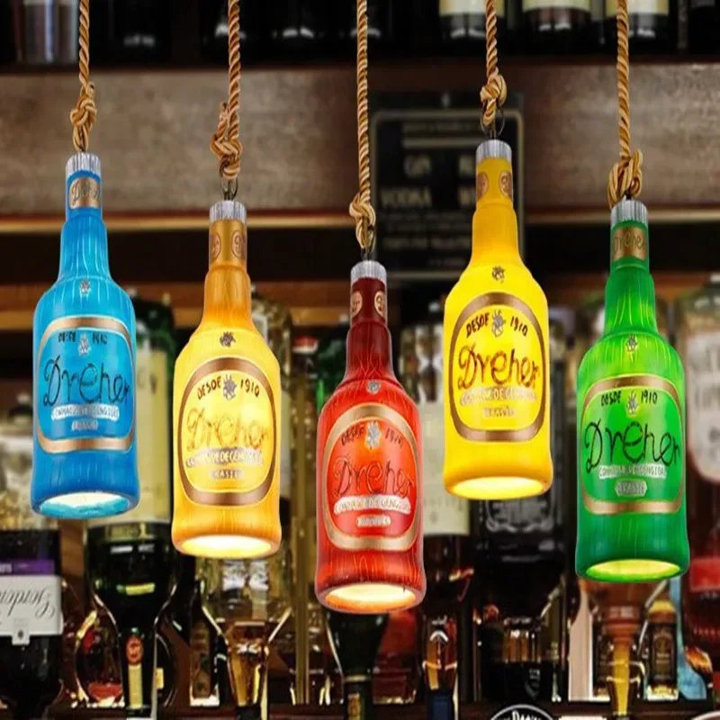 American Retro Industrial Chandelier LED light  for Bar Inn Music Cafe Counter Leisure KTV Resin Multicolor Wine Bottle Pendant