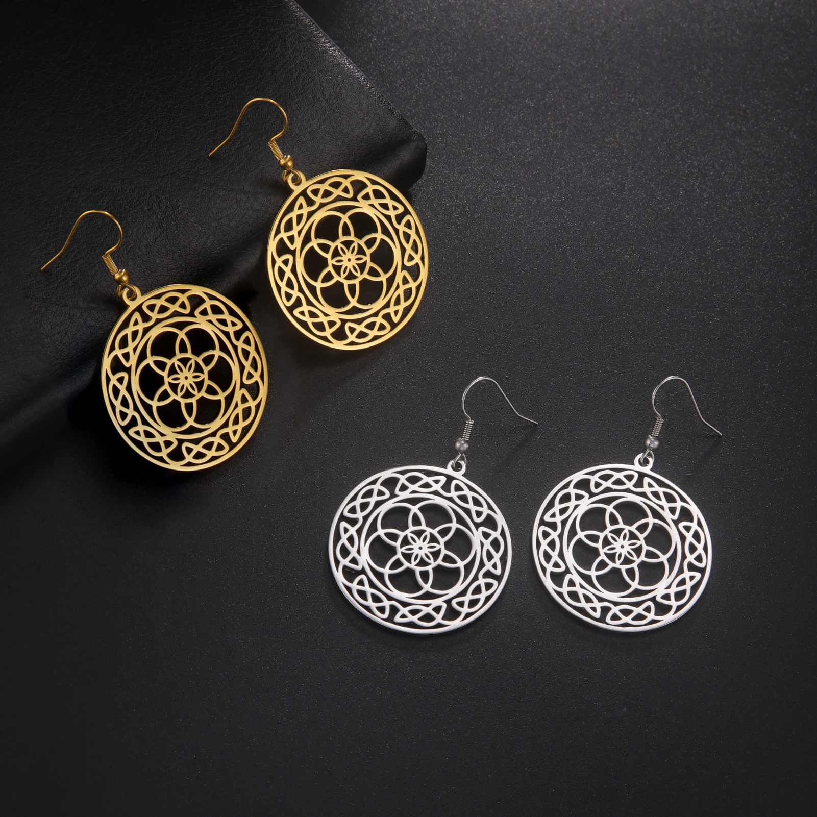 Flower of Life Sacred Geometry Earrings Stainless Steel Mandala Drop Earrings for Women Supernatural Protection Amulet Jewelry