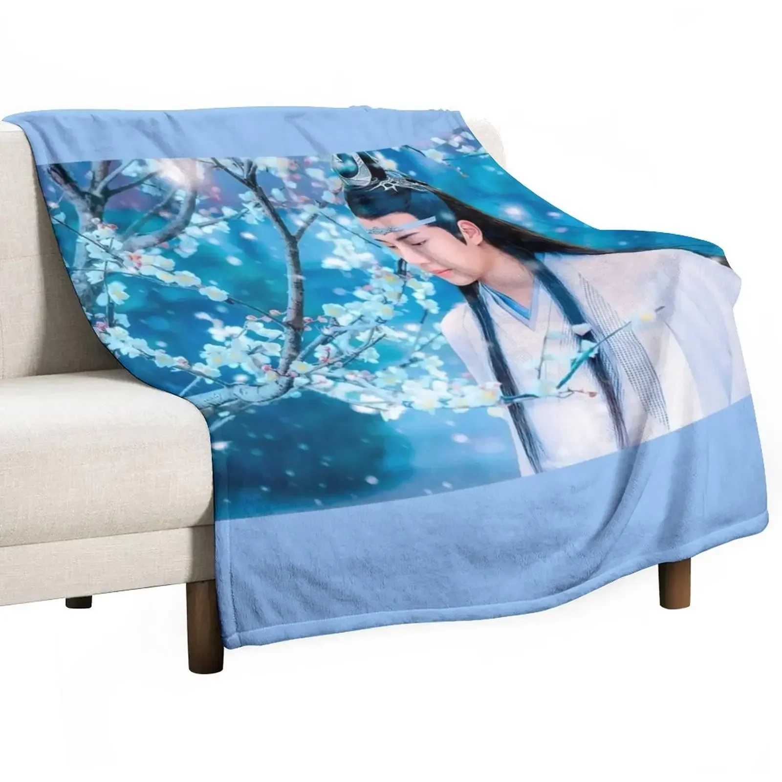 

Lan Wangji blue sakura art Throw Blanket Flannels decorative Custom Blankets