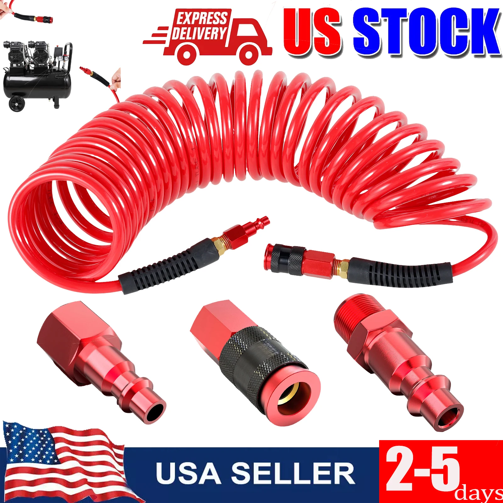 25FT Polyurethane Recoil Air Hose With 1/4