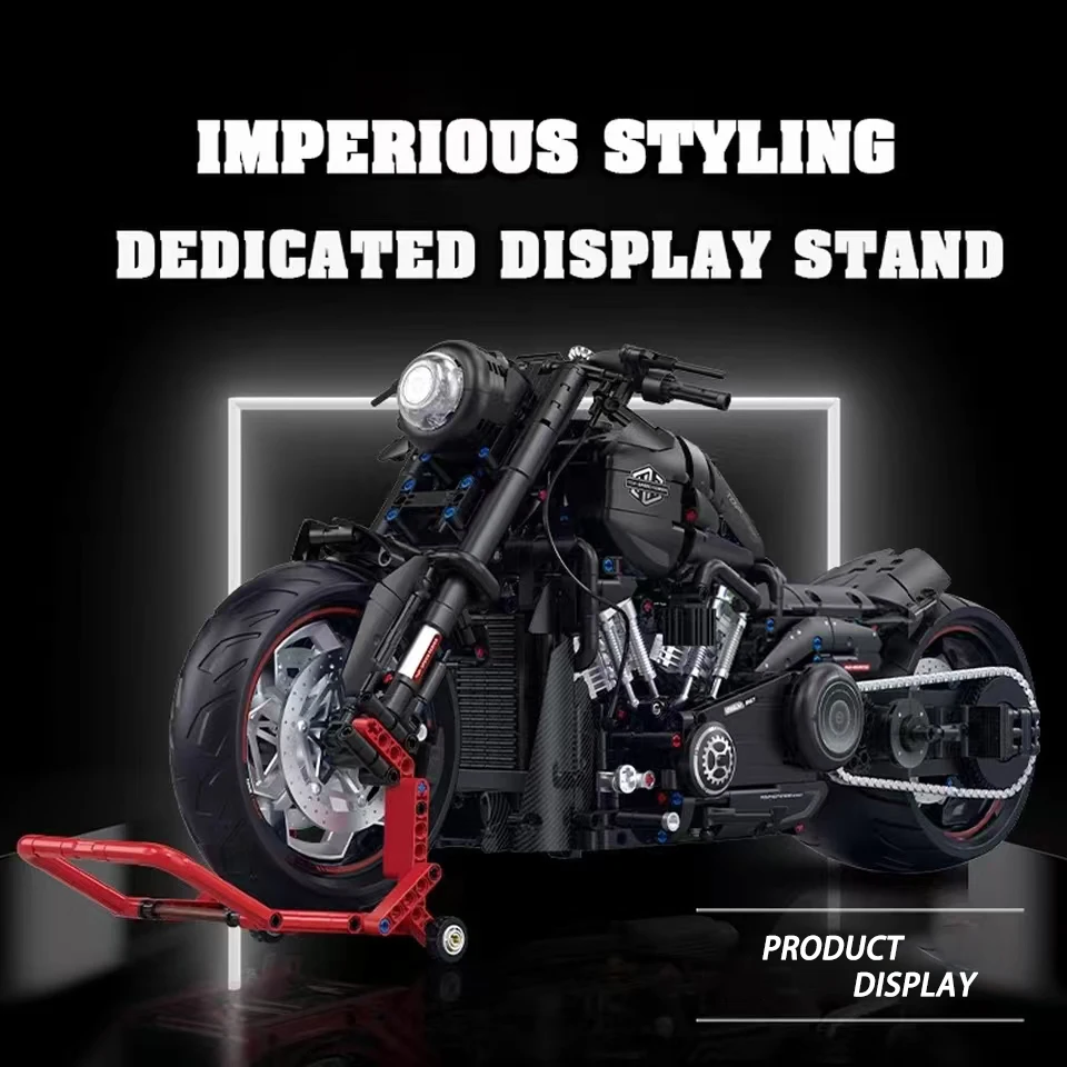 1:5 مكعبات بناء دراجة نارية سوداء للمدينة التقنية مع LED نموذج دراجة قاطرة عالي التقنية ألعاب أطفال للهدايا