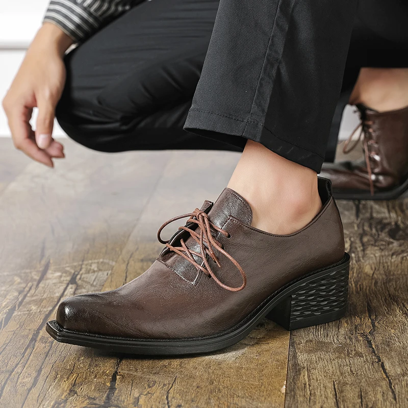 

Men High Heels Derby Shoes PU Solid Color Trendy Business Banquet Men Shoes Size 38-46