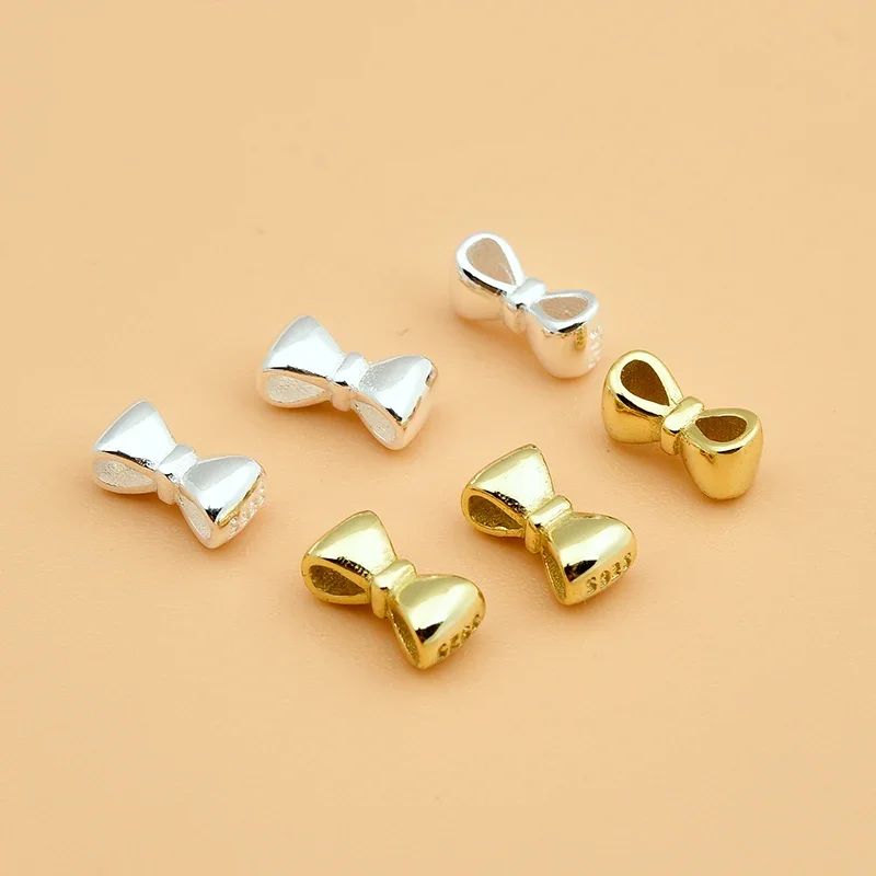 S925 Sterling silver double row bow bead small fresh septs hand-woven diy accessories beaded material