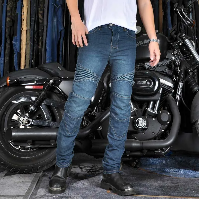 

Mcikkny Men Motorcycle Riding Jeans Pants Classic Blue Biker Denim Trousers