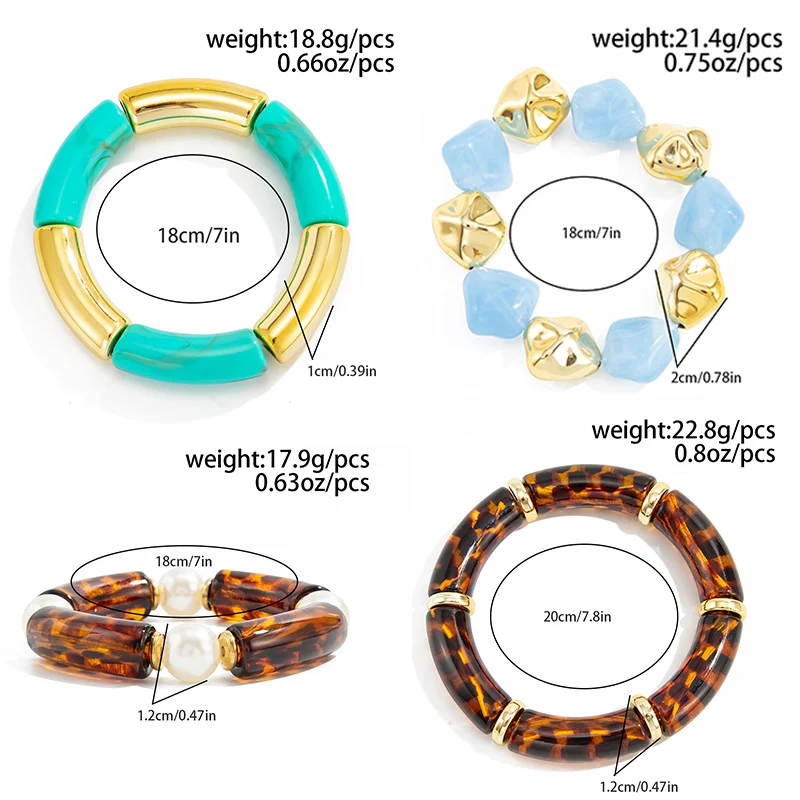 Ingemark 4 أنماط العصرية الاكريليك مرونة الإسورة المرنة النساء ريترو بحيرة الأزرق التراص اليد اكسسوارات اليومية الجديدة مجوهرات هدية #5