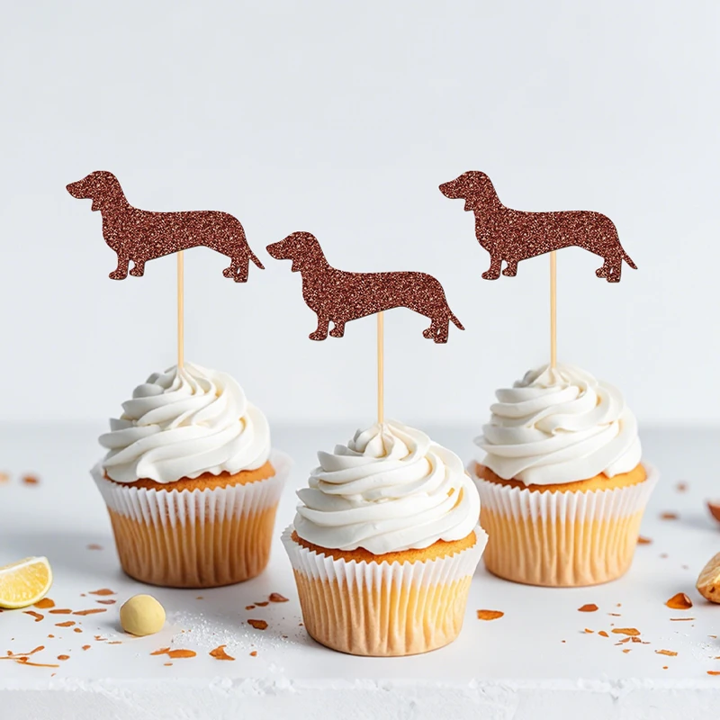 YOMDID 24 Stück Dackel-Kuchenaufsätze, Welpen-Cupcake-Topper, Hunde-Geburtstags-Cupcake-Picks, Dackel-Haustier-Themen-Partydekorationen – Detail 11