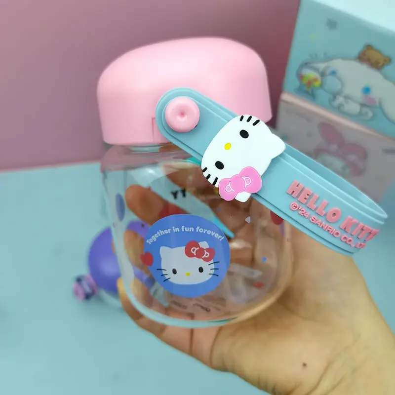 Miniso Kuromi Cinnamoroll Anime Glass Cup 270Ml Girl Heart Cartoon Cute Hello Kitty Portable Rope Culom Water Cup Gift for Kids