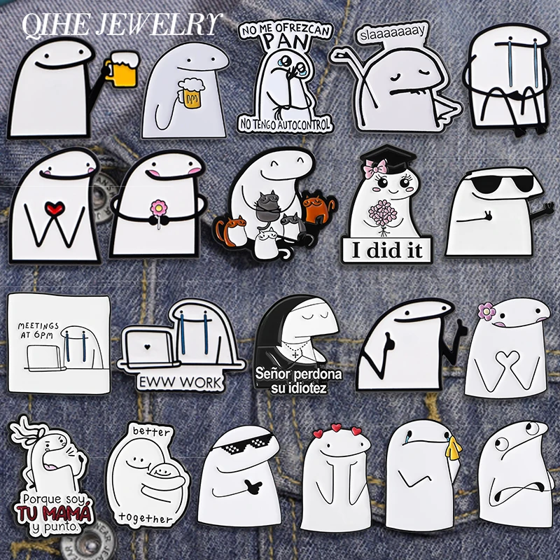 1-9pcs Funny Simplified Figures Flork And Cat Enamel Pins Cartoon Cute Characters Brooches Laple Badge Jewelry Gift for Friends