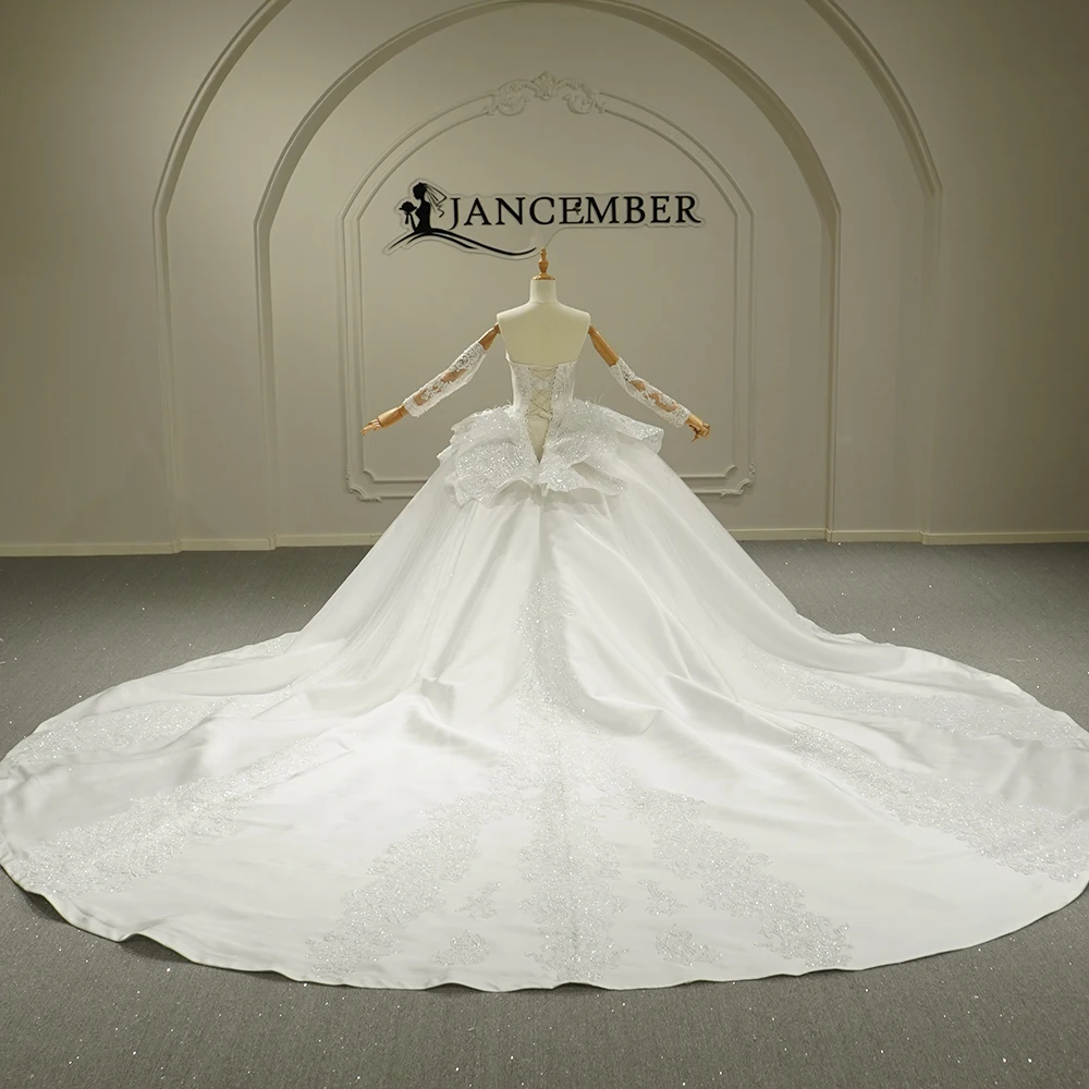 Luxurious Sparkling Beaded Women's Wedding Dress Removable Sleeve Church Wedding Bridal Dress Customized vestidos de novia boda