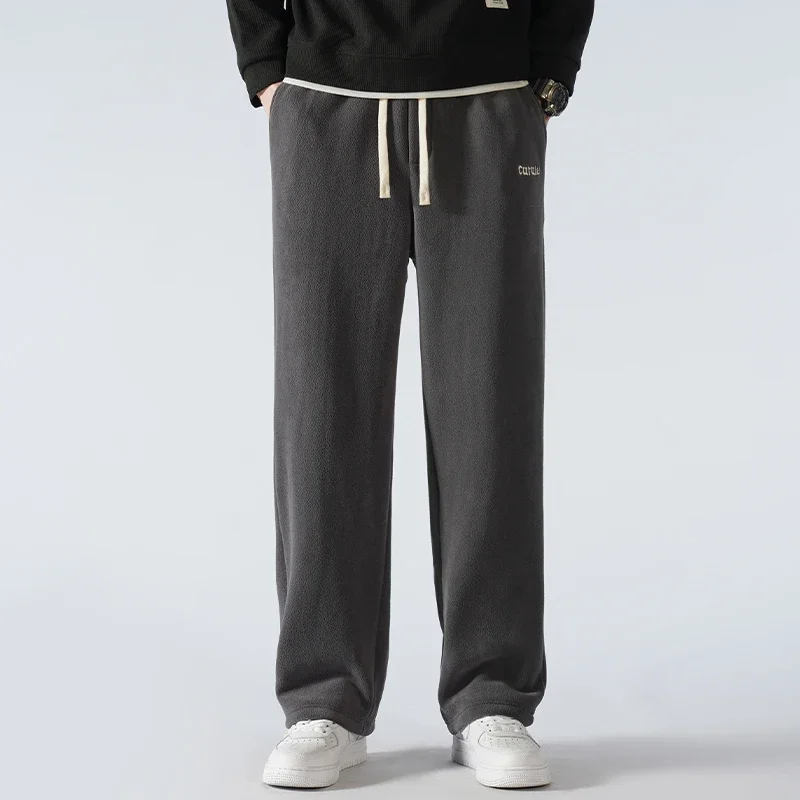 Pantalon de survêtement en velours thermique pour homme, pantalon de survêtement chaud, jambe large, droit, épais, décontracté, optique, sourire, nouveau, hiver