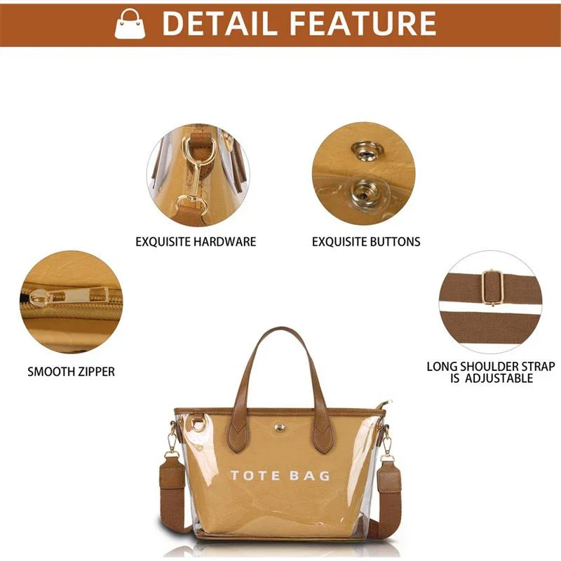 Umhängetasche mit durchsichtiger PVC-Kraftpapieroberfläche, Damen-Briefhandtasche mit Griff oben, wasserdichte Umhängetasche mit großem Fassungsvermögen – Detail 7