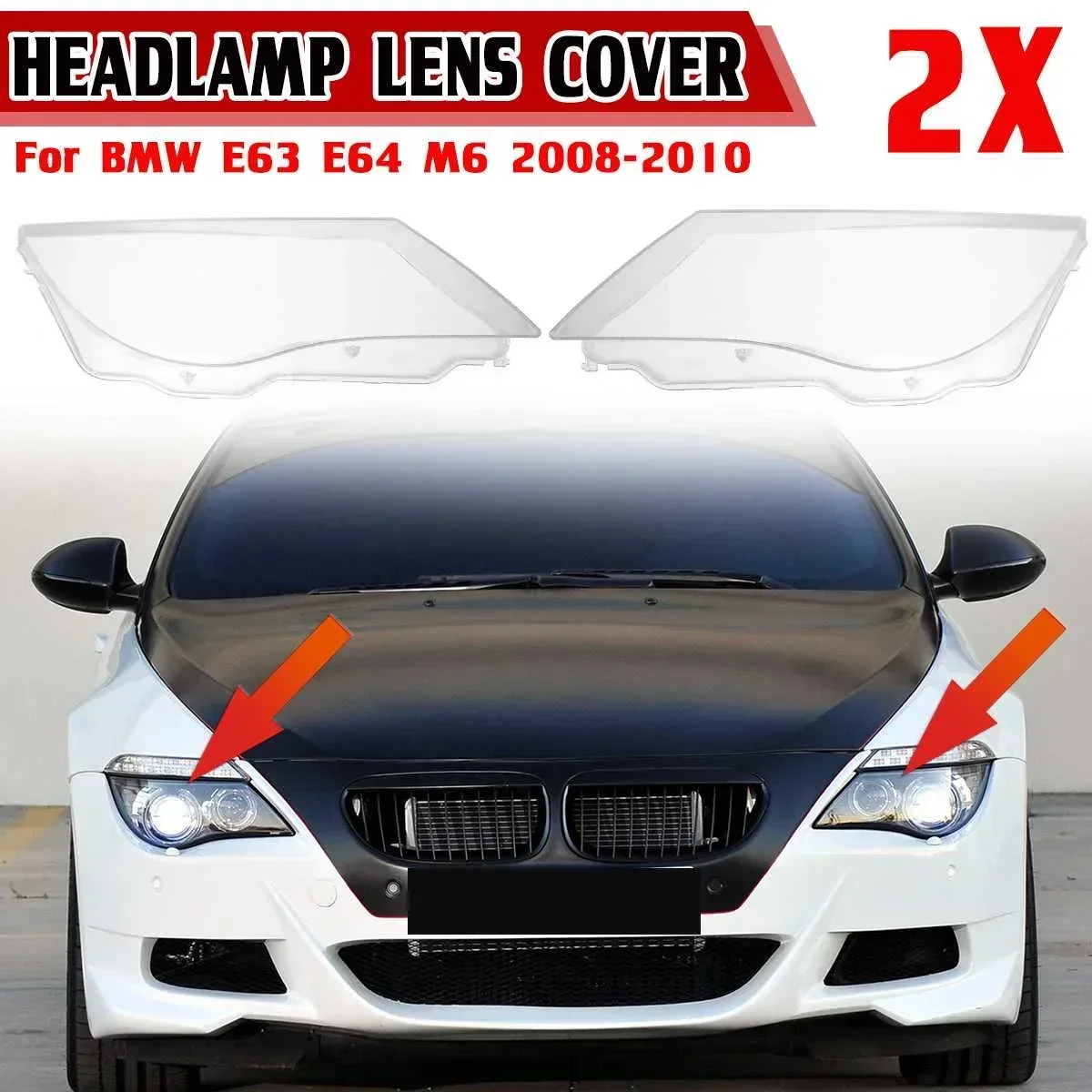 

2X E63 E64 Headlight Cover Car Front Headlight Transparent Lens Cover Shell For BMW E63 E64 M6 2008-2010 63127165986 Body Kit