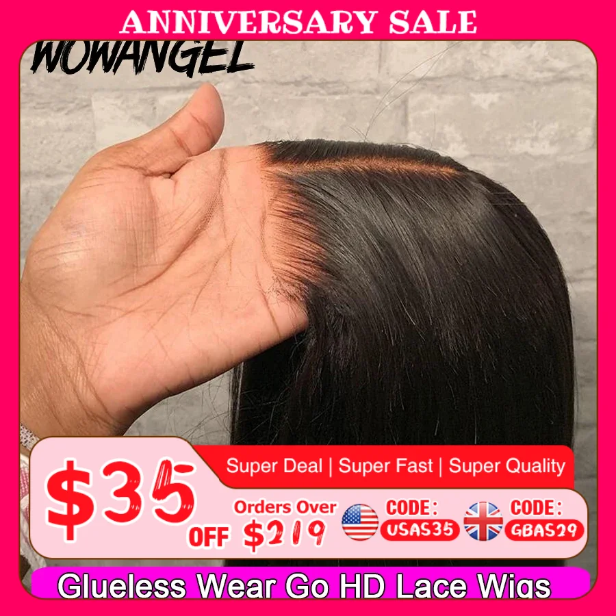 Wow anjo 5x5 wear go hd fechamento do laço perucas sem cola 28in peruca reta malaio pré arrancadas perucas humanas pronto para ir peruca para mulher
