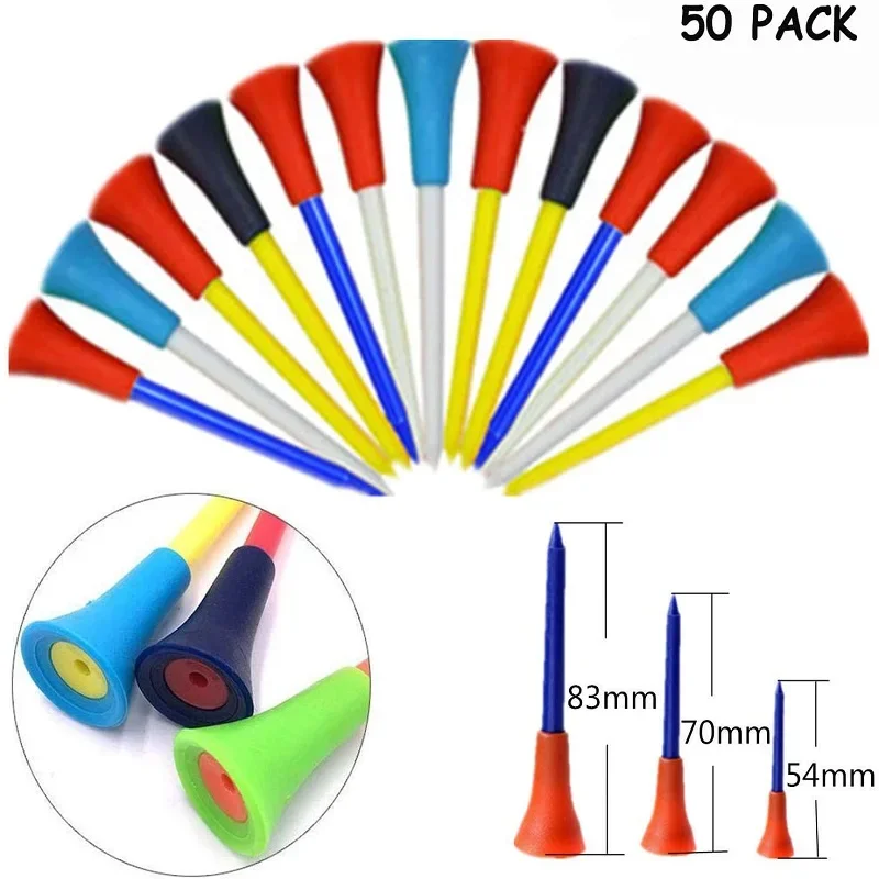 50 Pc Multiple Color Rubber Golf Tees Golf Accessory 56/72/83mm Durable Plastic Pegs