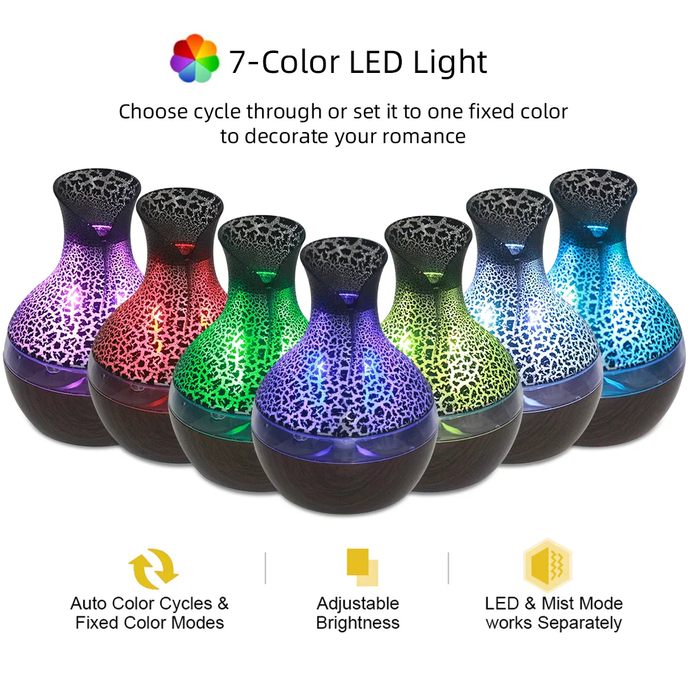 300ml Aromatherapy Essential Oil Diffuser with Remote Control & 2 Oils, 7 Color Changing LED Lights Cool Mist Humidifier for Spa