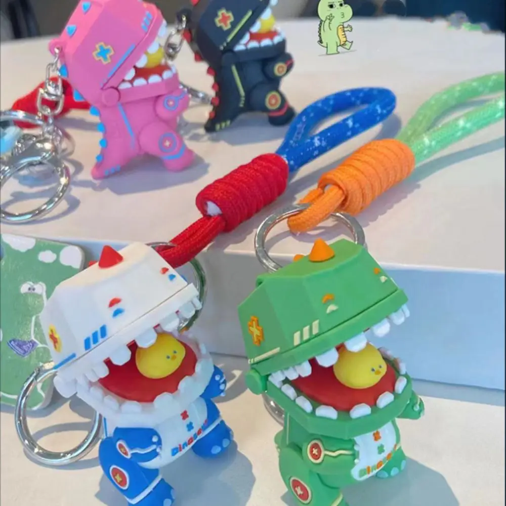 Eat Chicken Mechanical Dinosaur Keychain Mecha Ins Mechanical Dinosaur Keyring PVC Colored Rope Dinosaur Figure Keychain