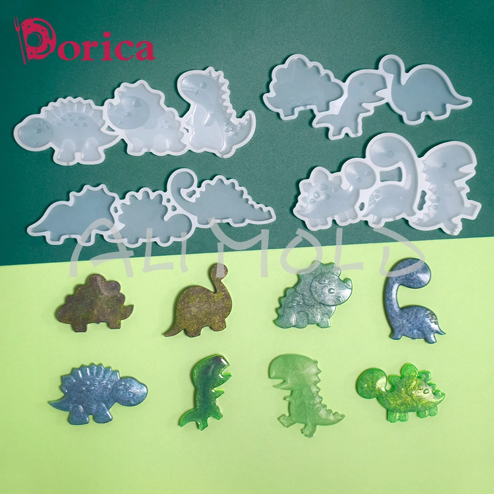 Dorica Dinosaurs Resin Epoxy Silicone Mold Diy Chocolate  Rattle Shaker Lollipop Mould Cake Decorating Tools Kitchen Bakeware